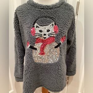 SOFT FUZZY FLEECE UGLY CHRISTMAS SWEATER. SEQUINNED. SZ M